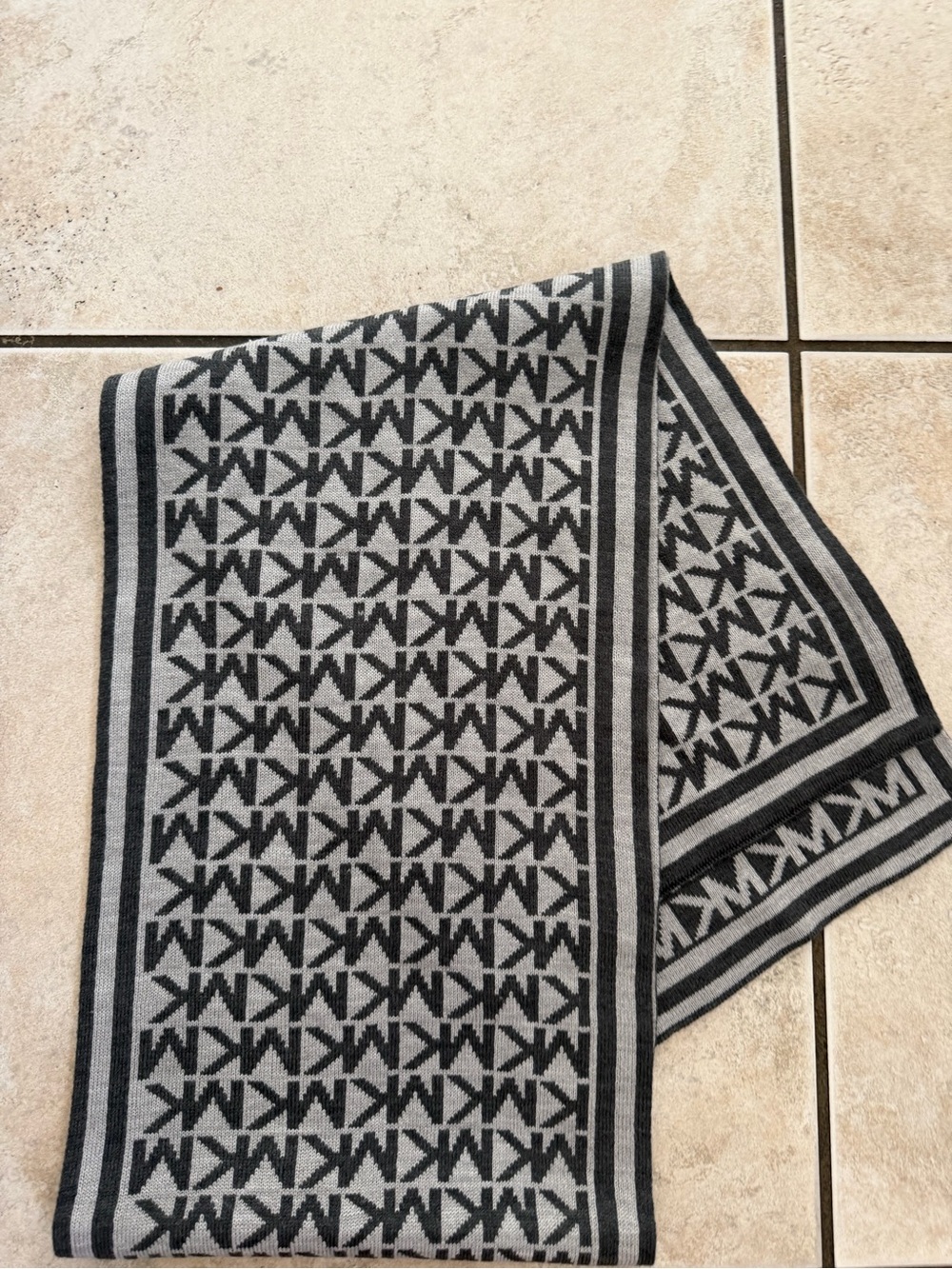Michael Kors Gray MK Logo Knit Scarf